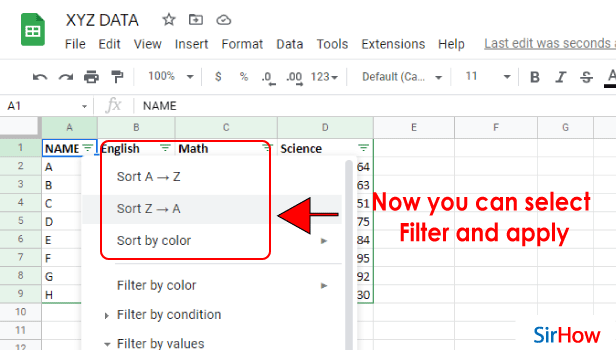 image titled Create Filter in google sheet step 5